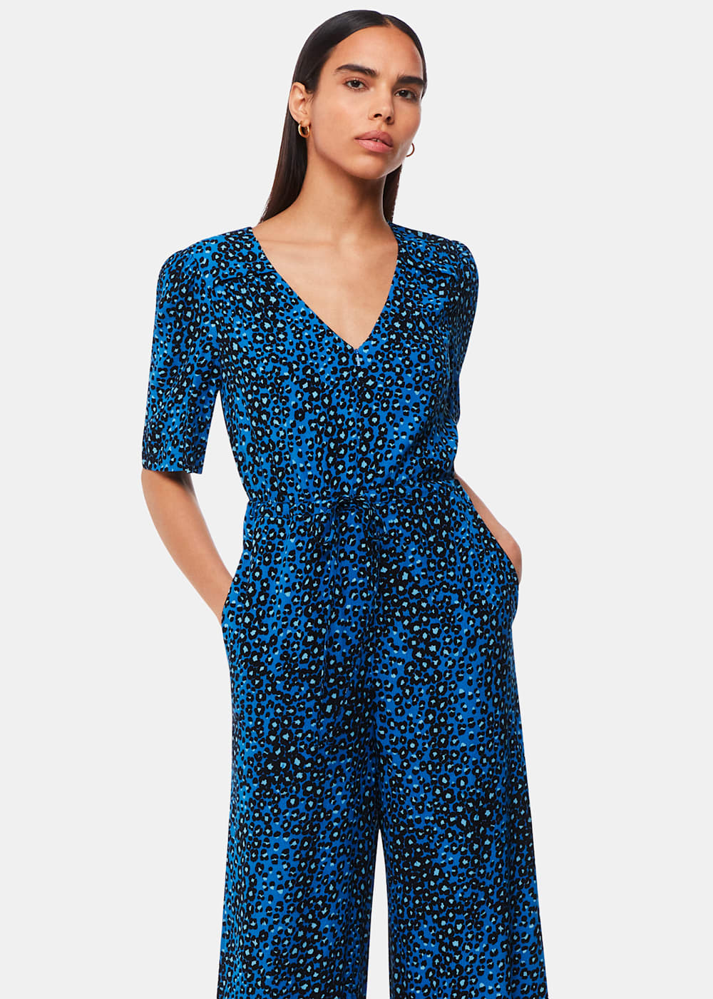 Blue leopard print jumpsuit online